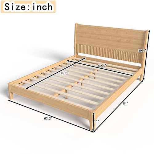 Image of Bellemave Queen Size Bamboo Bed Frame with Headboard,Bamboo Platform Bed Frame Queen Size with Tall Headboard and Wood Slats,Easy Assembly,Natural