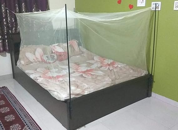 Image of Shahji Creation Double,King or Queen Size Edge Traditional Mosquito Net Ivory Color (Nylon Net, 8X7 Feet Queen Bed)
