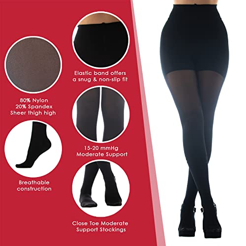 Image of Medicella Premier Closed Toe Compression Pantyhose for Women 15-20 mmHg Made in USA Medical Quality Sheer Moderate Pressure Support Circulation & Travel (Medium, Black)