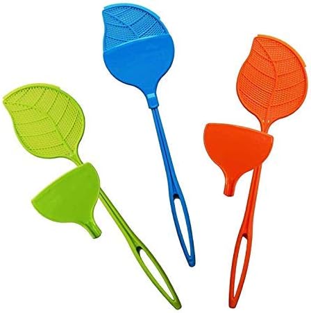 Fly Swatter with Dust Pan - Heavy Duty - Plastic - Colorful 3 Pack (Green, Blue, Orange)