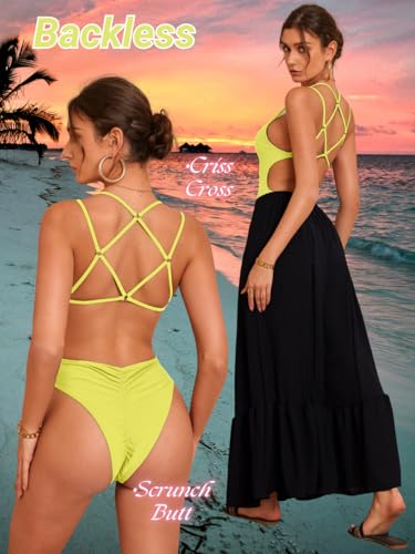 Image of ShawGobow Sexy Swimsuit for Women,Backless Scrunch Butt High Cut Monokini,One Piece Cheeky Bathing Suit Beach Pool Party