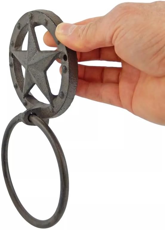 Cast Iron Texas Star Hand Towel Ring – Rustic Wall Mounted Towel Holder for Western Style Kitchen or Bathroom Decor