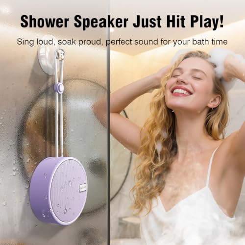 Image of INSMY Portable IPX7 Waterproof Bluetooth Speaker, Wireless Outdoor Speaker Shower Speaker, with HD Sound, Support TF Card, Suction Cup, 12H Playtime, for Kayaking, Boating, Hiking (Purple)