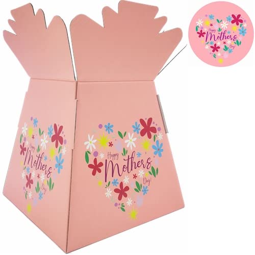 Mothers Day/Love Bouquet Box Vase - Transportation/Display Flower Box (Pink Daisy Heart)