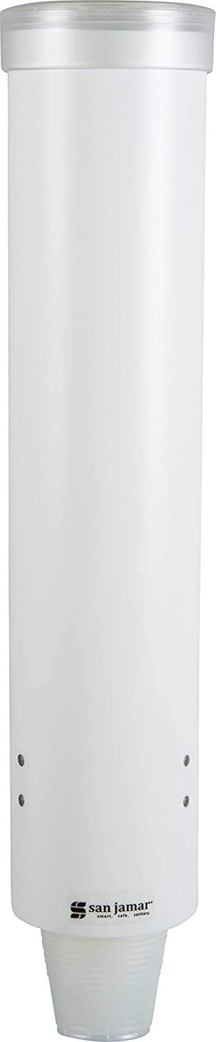 San Jamar C3165WH Medium Pull Type Water Cup Dispenser, Fits 4 to 10 oz Cone and Flat Bottom Cups, 16" Tube Length, White (Two Pack)