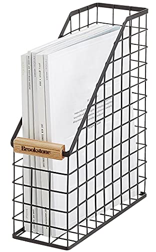 Brookstone BKH8001 Magazine & File Holder, Office Desk Open Design. Premium Metal Structure, Newspaper Storage Bin, Workspace Organization Accessory, Black