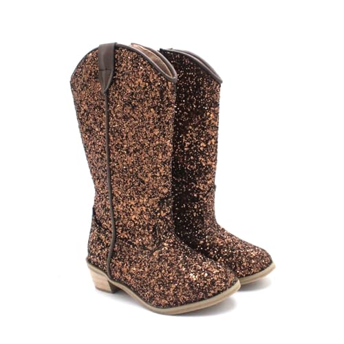 Girls Glitter Cowboy Boots Mid Calf Rhinestone Low Heel Western Horse Riding Shoes Kids Princess Birthday Boots4