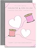 Biglietto di auguri per il 2° anniversario di matrimonio per figlia e genero, in cotone, design con bobine di cotone, formato A5, con busta grigia