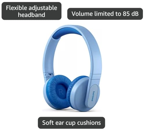 Image of Philips K4206 Kids Wireless On-Ear Headphones, Bluetooth + Cable Connection, 85dB Limit for Safer Hearing, Built-in Mic, 28 Hours Play time, Parental Controls via Philips Headphones, Blue