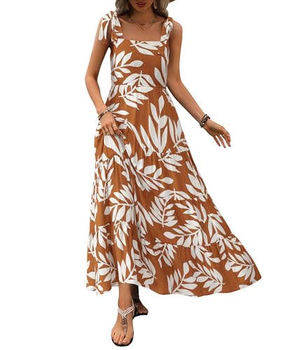 PRETTYGARDEN Women Dresses 2025 Summer Floral Sleeveless Maxi Dress Casual Spaghetti Strap Tiered Flowy Beach Long Dress