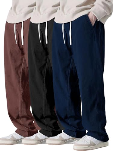Image of Pinkmint Men's Stretchable Ribbed Track Pants | Poly Lycra Relaxed Fit Trousers | Elastic Waist Drawstring Joggers | Casual, Gym, Lounge Wear for Men