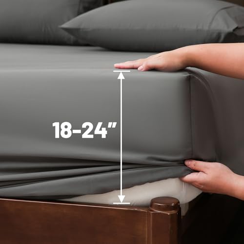 Image of Extra Deep Pocket King Sheets 18-24 Inch 100% Egyptian Cotton 1000 Thread Count Sateen Weave Soft Breathable 4 Pieces(King,Dark Grey)