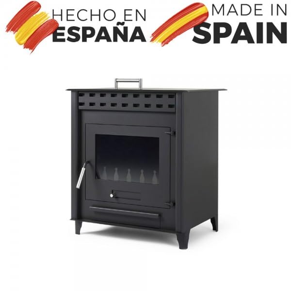 Estufa de leña grande modelo B 14.3 Kw | Chimenea rustica de leña | Estufa de leña clásica para salón salida de humos trasera
