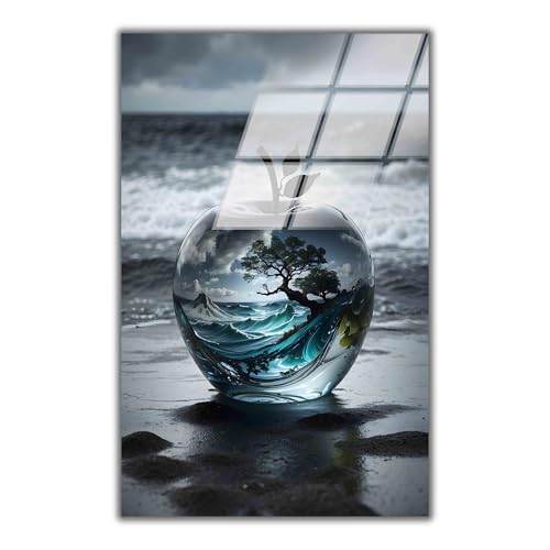 Venodeco Modern Vertical Tempered Glass Wall Art