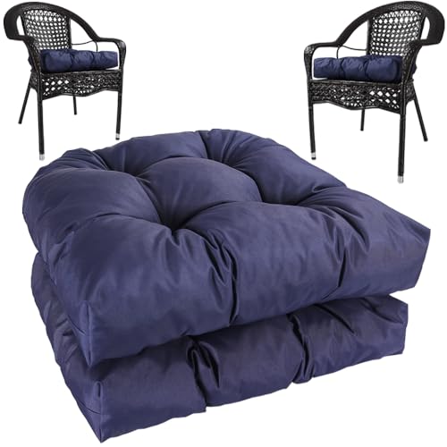 amberr Outdoor Chair Cushions Set of 2, Waterproof Outdoor Seat Cushions for Patio Furniture,Wicker Chair Cushions with Adjustable Straps (Navy, 19