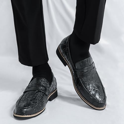 Men's Leather Printing Chunky Heel Formal Loafers Classic Round Toe Slip-On Comfort Soft Sole Penny Dress Shoes for Party Wedding Business Daily4