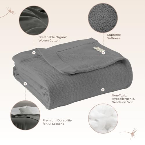 Image of 100% Organic Cotton Blanket - GOTS & Fairtrade Certified Organic Cotton Throw Blanket for Bed with a Heavy & Breathable Single Knit Weave - Great as Bedspread or Coverlet (Gray, Full /Queen)