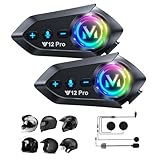Xmenha Intercom Moto Duo Main Libre Oreillette Bluetooth Casque Suppression Bruit CVC Système d'Interphone Wireless 5.1 avec Radio IP65 Étanche Intercom Moto Interphone Casque Headset 2 Pack
