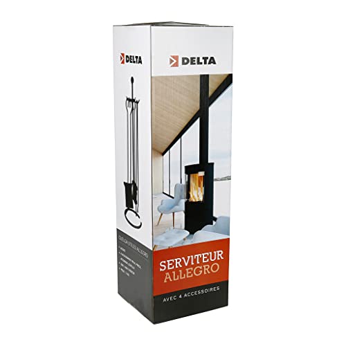 RUECAB - Serviteur de cheminée, serviteur bois cheminée - Support + 4 accessoires : pelle, tisonnier, balai et pince - En Acier - Hauteur: 68cm - Poids: 3kg - Idéal pour l'entretien de votre cheminée