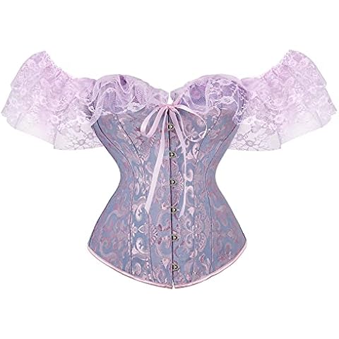 Chloefairy Sexy Women's Floral Lace Corset Off Shoulder Bustier Fishbone Overbust Corset Bodyshaper Lingerie Top (Purple, M) Cover