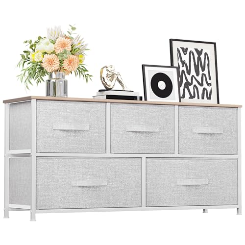 YITAHOME Wide Chest of Drawers, Dresser with 5 Drawers, Light