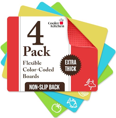 Cooler Kitchen 4 Piece Flexible Plastic Cutting Boards for Kitchen,