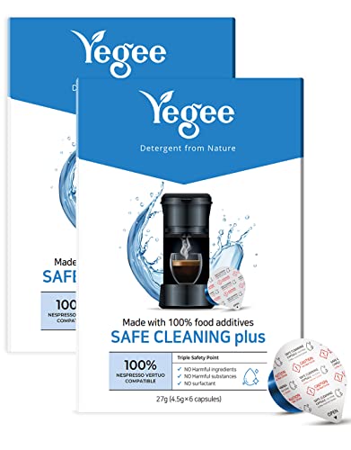 Yegee Powerful Cleaning Pods and Capsules Cleaner Kit - for Coffee Machines - Made from 100% Plant-Based 1st Grade Formula - Includes 6 Cleaning Capsules Only Compatible with Pack of 2