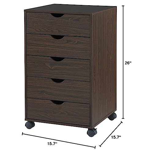 Image of Naomi Home Taylor 5-Drawer Rolling Wooden Dresser - Espresso