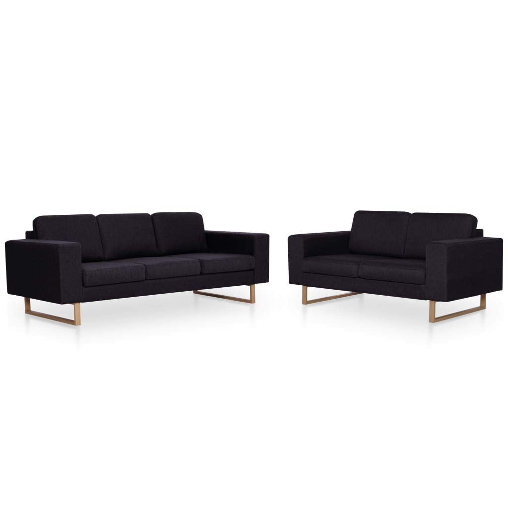 vidaXL Conjunto Sofá 2 y 3 Plazas 2 Piezas Tapizado Tela Estructura Patas Madera Diseño Moderno Cojín Asiento Respaldo Set Sillones Sala Salón Negro