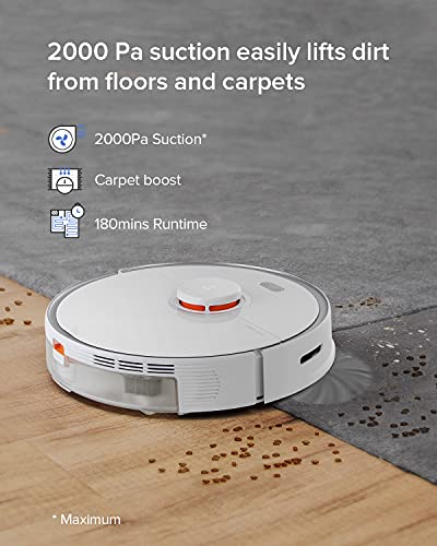 Roborock S5 Max Robot Vacuum And Mop, Self-Charging Robotic Vacuum Cleaner, Lidar Navigation, Selective Room Cleaning, No-Mop Zones, 2000Pa Powerful Suction, 180Min Runtime, Works With Alexa(White) #TOP3