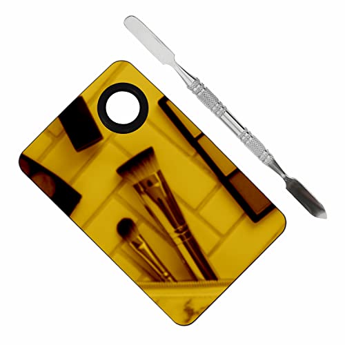 Image of Brain Freezer Shiny Makeup Palette With Stainless Steel Square Shape Spatula, Golden 100 g