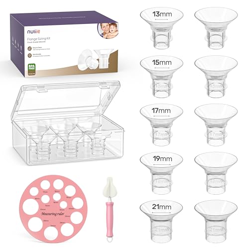 Image of Nuliie 10PCS Silicone Flanges Insert Replacement Kit, Flange Sizing Kit 13/15/17/19/21mm for 24mm Flange/Shield Breast Pumps, Pumping Essential Kit for Moms