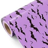 WRAPAHOLIC Bat Halloween Wrapping Paper - Mini Roll - 17 Inch x 16.5 Feet - Purple and Black Bat Wrapping Paper for Halloween Deco, Holiday, Party