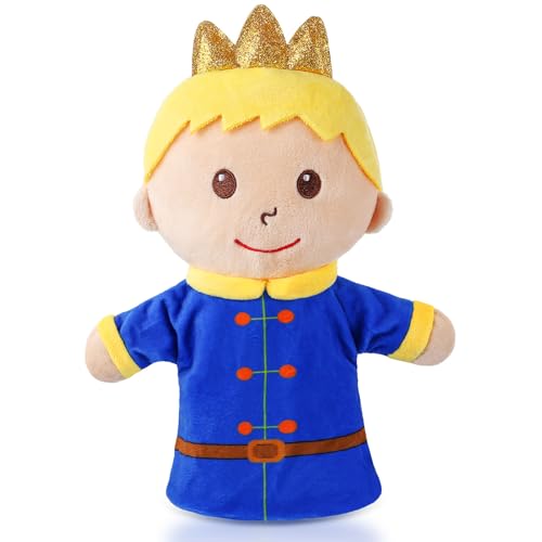 Castle Hand Puppets Fairy Tales Queen & King, Princess & Prince, Elf & Witch Plush Toys Role-Play Toy Puppets for Kids Storytelling Imaginative Pretend Play Teaching Preschool(Prince)