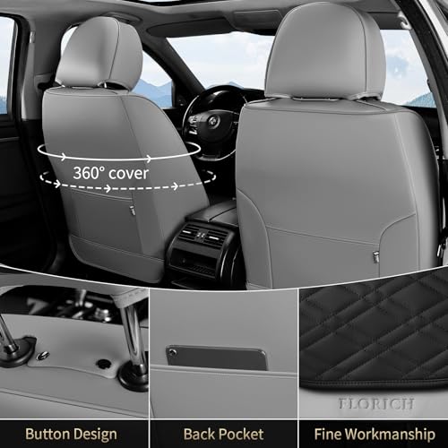 Image of FLORICH Seat Covers, Front Seat Covers 2 PCs, Automotive Seat Cover for Cars, Luxury Leather Universal Seat Cover Accessories Fit for Most Cars SUV Truck Sedans(Grey)