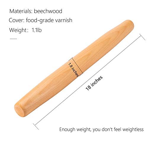 Honglida Classic French Rolling Pins Bamboo Wooden Rolling Pin For Baking Pizza Dough Pie Cookie, 18-Inch #TOP1