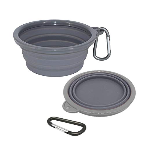 2 Pack,12 oz Collapsible Silicone Dog Bowls,Foldable Travel Dog Feeder with Plastic Rim and D-Ring,Portable Basic Dog Bowl,Foldable Feeding Watering