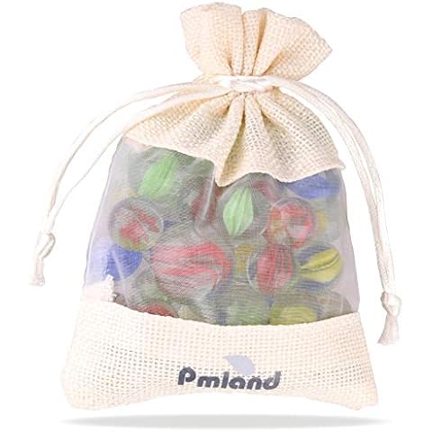 PMLAND 40 Pcs Cats Eyes Glass Marbles Sling Shot Ammo Assorted Colors with a Free Bonus Shooter Marble Drawstring Storage Bag Cover