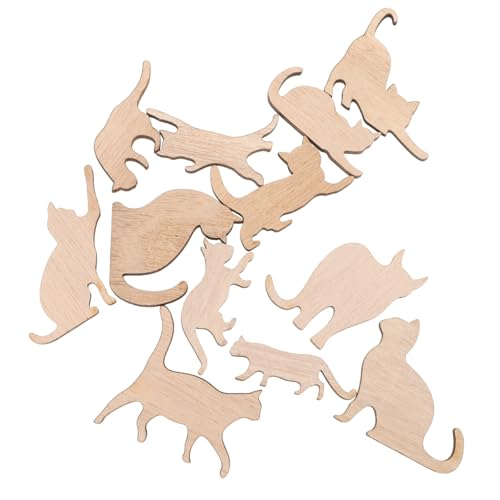 TOPBATHY Trucioli di Legno Fai da Te a Forma di Gatto, 12 Pezzi Naturali per Decorazioni da Appendere in Soggiorno o Porta D'ingresso