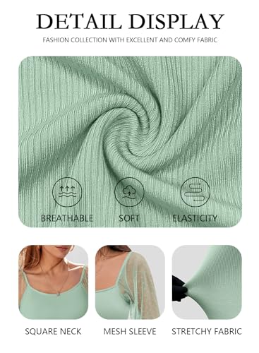 DOROSE Womens Shirts Sheer Long Sleeve Sqaure Neck Tops Casual Blouses Sage Green XL