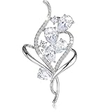 Psyqtsuary Silver Tone Crystal Floral Brooch Pin - Vintage Style Wedding Brooch for Women