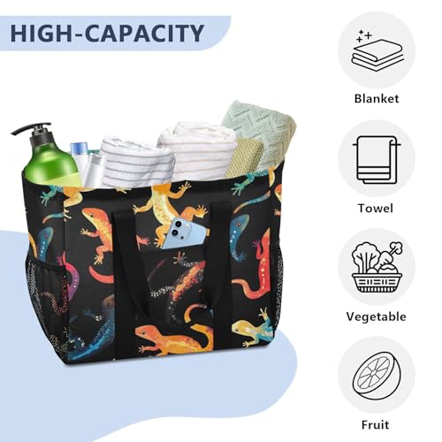 STAYTOP Colorful Gecko Beach Bags for Women - Waterproof Sandproof Beach Tote with Pocket for Travel Vacation Gym4