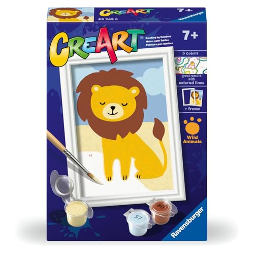 Ravensburger - CreArt Serie F: Verspielter Löwe, Malen nach Zahlen, Malset für Kinder, inklusive Rahmen, pädagogisches und kreatives Spiel, Geschenkidee für Kinder 7+ Jahre, 12 x...