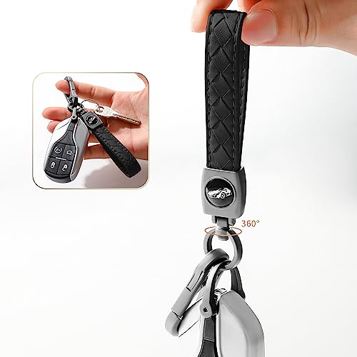 Carabiner Keychain, Universal Heavy Duty Woven Handmade Leather Key Chain, Car Fob Key Keychains with 360 Degree Rotatable Snap Swivel and Anti-Lost D-Ring for Men and Women, Gunmetal - Black4