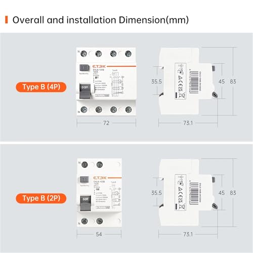 Disjoncteur différentiel type B EKL6 40 A 300 mA triphasé monophasé 4P