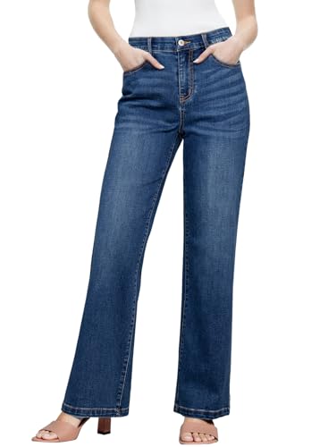 Sidefeel Women's Wide Leg Jeans High Waisted Tummy Control Stretchy Straight Leg Elastic Waist Trendy Denim Pants