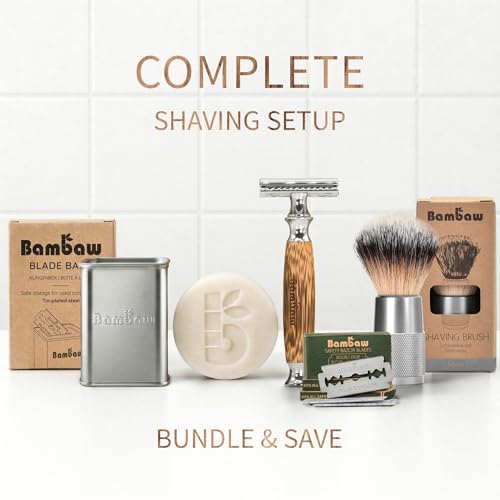 Image of Bambaw Double Edge Safety Razor for Men & Women, Double Edge Razor with 5 Blades, Eco-Friendly Safety Razors, Reusable & Plastic Free - Thick Bamboo Silver