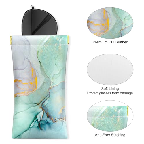 Image of 3 Pack Eyeglasses Pouch, Portable Squeeze Top Leather Sunglasses Pouch Spring Storage Glasses Case, Multi Marble