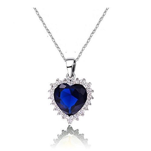Crystalline Azuria Femme Collier avec Pendentif en Cœur 18ct Plaqué Or Blanc avec Cristaux Bleu imitation Saphir en Zircone
