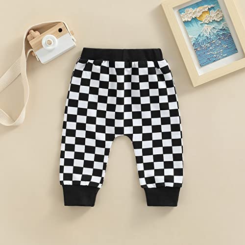 Toddler Baby Boys Girls Checkerboard Plaid Print Cotton Jogger Pants Kids Casual Athletic Elastic Waist Sweatpants (Aa Black, 0-6 Months) #TOP2